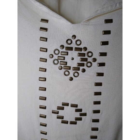 Wrangler Womens M Cream Long Sleeve Tunic Top Metal Detail Peasant Western - Picture 2 of 7